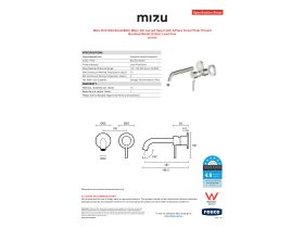 Specification Sheet - Mizu Drift Wall Basin/Bath Mixer Set Curved Spout with 2-Piece Cover Plate Trimset Brushed Nickel (6 Star) Lead Free