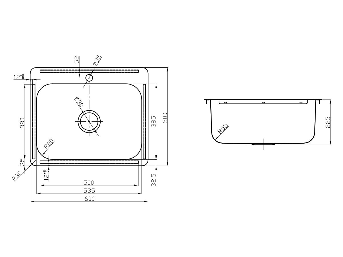 Posh Domaine Trough 45L with 1 Centre Taphole Stainless Steel