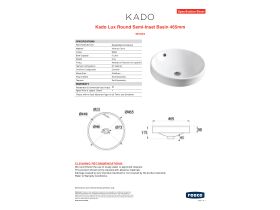 Specification Sheet - Kado Lux Semi Inset Basin 465mm 0 Taphole White