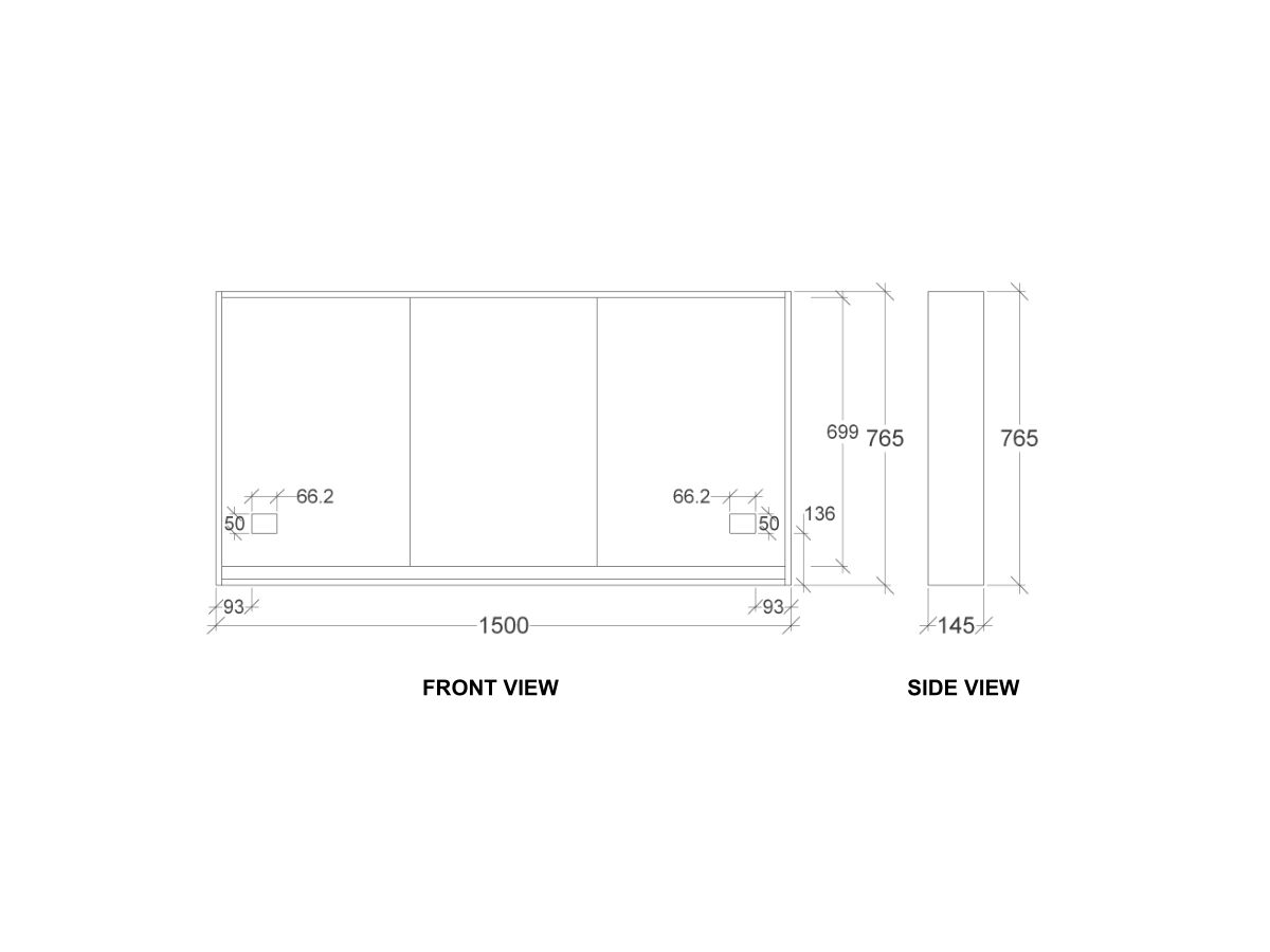 Kado Aspect 1500mm Mirror Cabinet Three Doors with Surround View