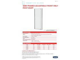 Technical Guide - Creative Glass Semi-Framed Front Only shower screen with pivot door - Height 1950 x Front 820-900. 6mm Clear toughened glass and Polished Silver frame.