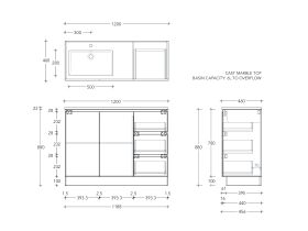 Posh Domaine Conventional 1200mm Single Bowl Floor Mounted Vanity Unit Cast Marble Top Left Hand Basin