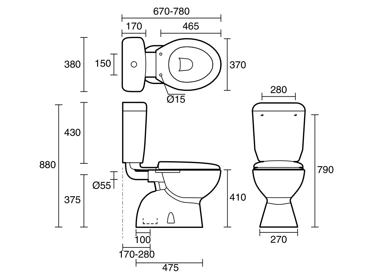Posh Solus Round Link Toilet Suite S Trap with Soft Close Seat White (4 Star)