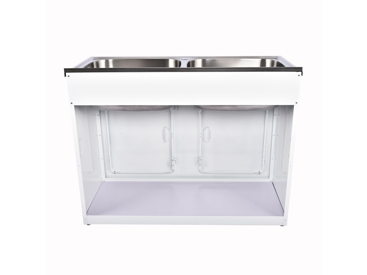 Supporting Image - Posh Bristol Double Laundry Trough & Cabinet 45L + 45L with 1 Taphole and Bypass Stainless Steel - Back