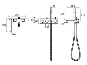 Sussex Scala Bath Mixer Tap System Straight 200mm Outlet Right Hand Operation with Handshower