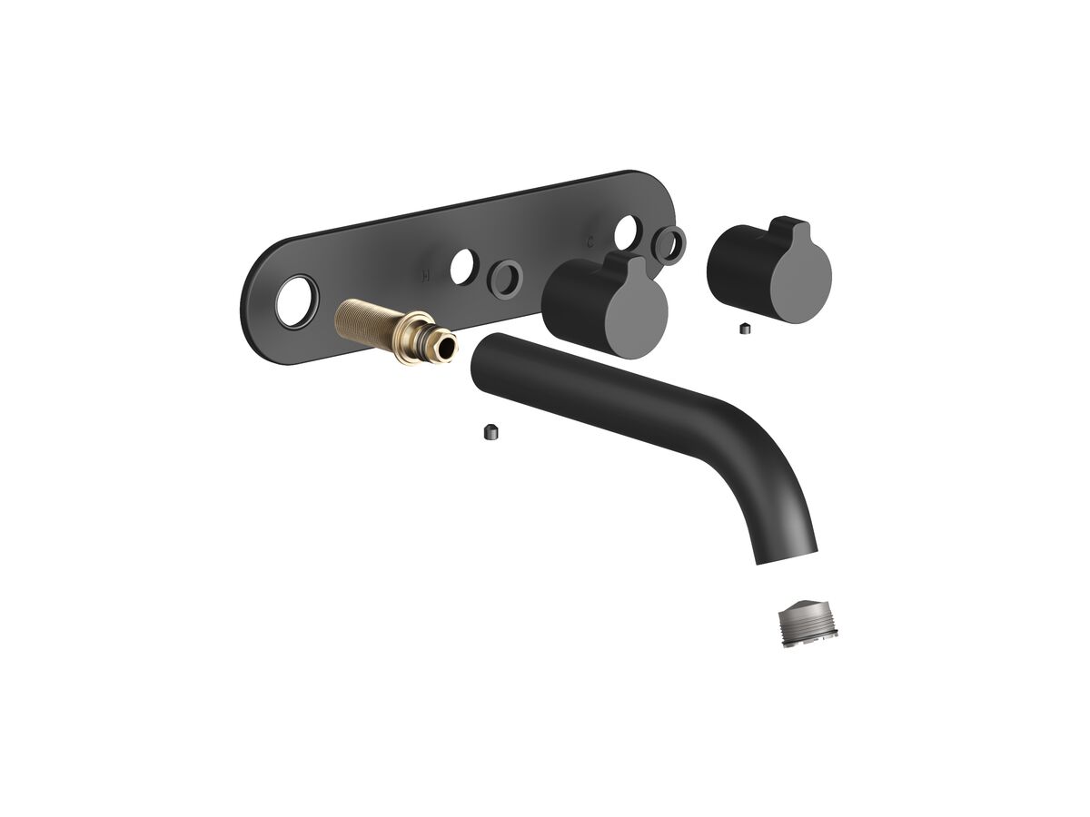 Supporting Image - Faucet Strommen Vara Fin Wall Basin / Bath Hostess Tap System Right Hand 150mm Kit Matte Black (6 Star) Lead Free