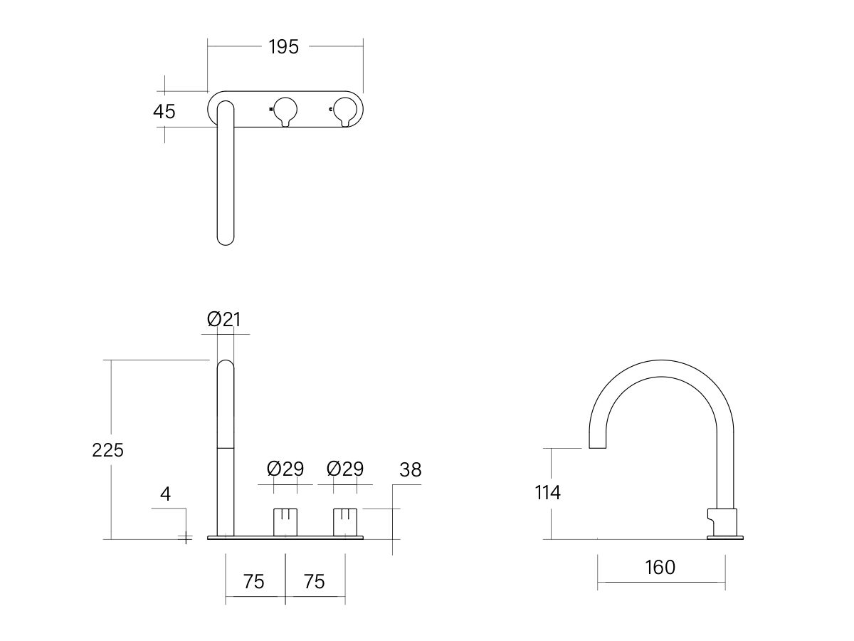 Technical Drawing - Faucet Strommen Vara Fin Hob Basin Hostess Tap System Right Hand (6 Star) Lead Free