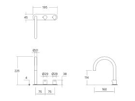 Technical Drawing - Faucet Strommen Vara Fin Hob Basin Hostess Tap System Right Hand (6 Star) Lead Free