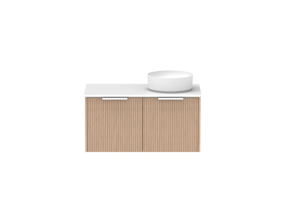 Supporting Image - Kado Neue Fluted Square 900mm Wall Hung Vanity with Right Basin 20mm Top Blonde Oak