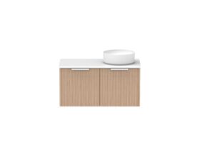 Supporting Image - Kado Neue Fluted Square 900mm Wall Hung Vanity with Right Basin 20mm Top Blonde Oak