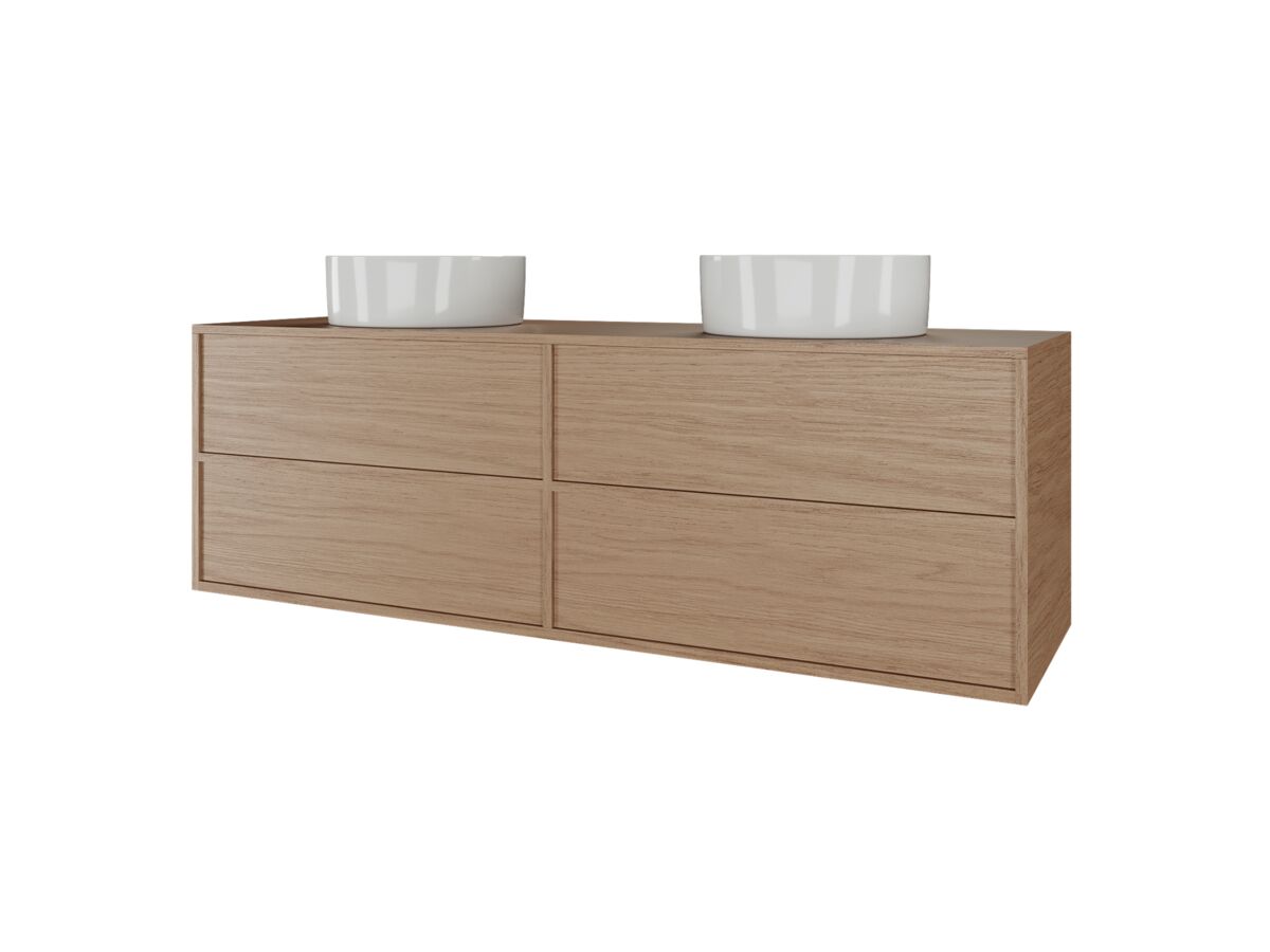 Supporting Image - Kado Aspect 1500mm Wall Hung Vanity Unit Double Bowl Timber Top - Boston Oak
