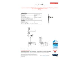 Specification Sheet - Sussex Pure Progressive Bath Mixer Tap System 250mm with Handshower Right Hand and Linear Textured Handles PVD Matte Black (3 Star)