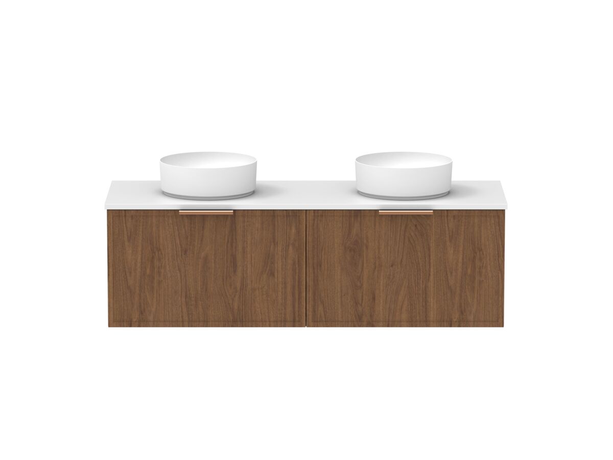 Supporting Image - Kado Lux Slim All Drawer 1500mm Wall Hung Vanity with Double Basin 20mm Top Florentine Walnut