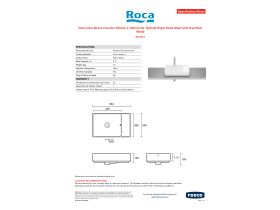 Specification Sheet - Roca Ona Above Counter 550mm x 345mm No Taphole Right Hand Shelf with Overflow White