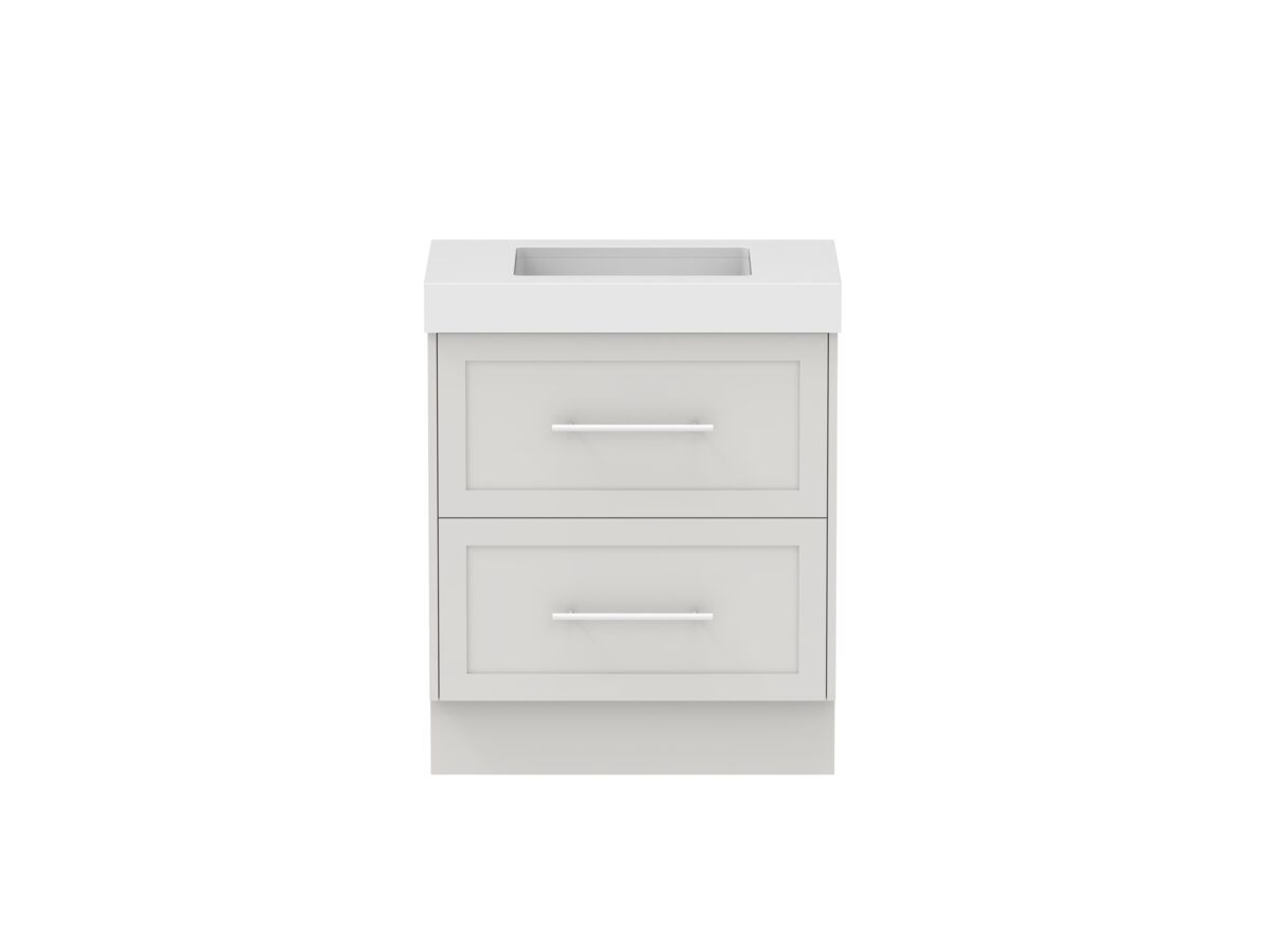 Hero - Kado Lux All Drawer 750mm Floor Mounted Vanity Centre Basin 90mm - Feather Grey - Front