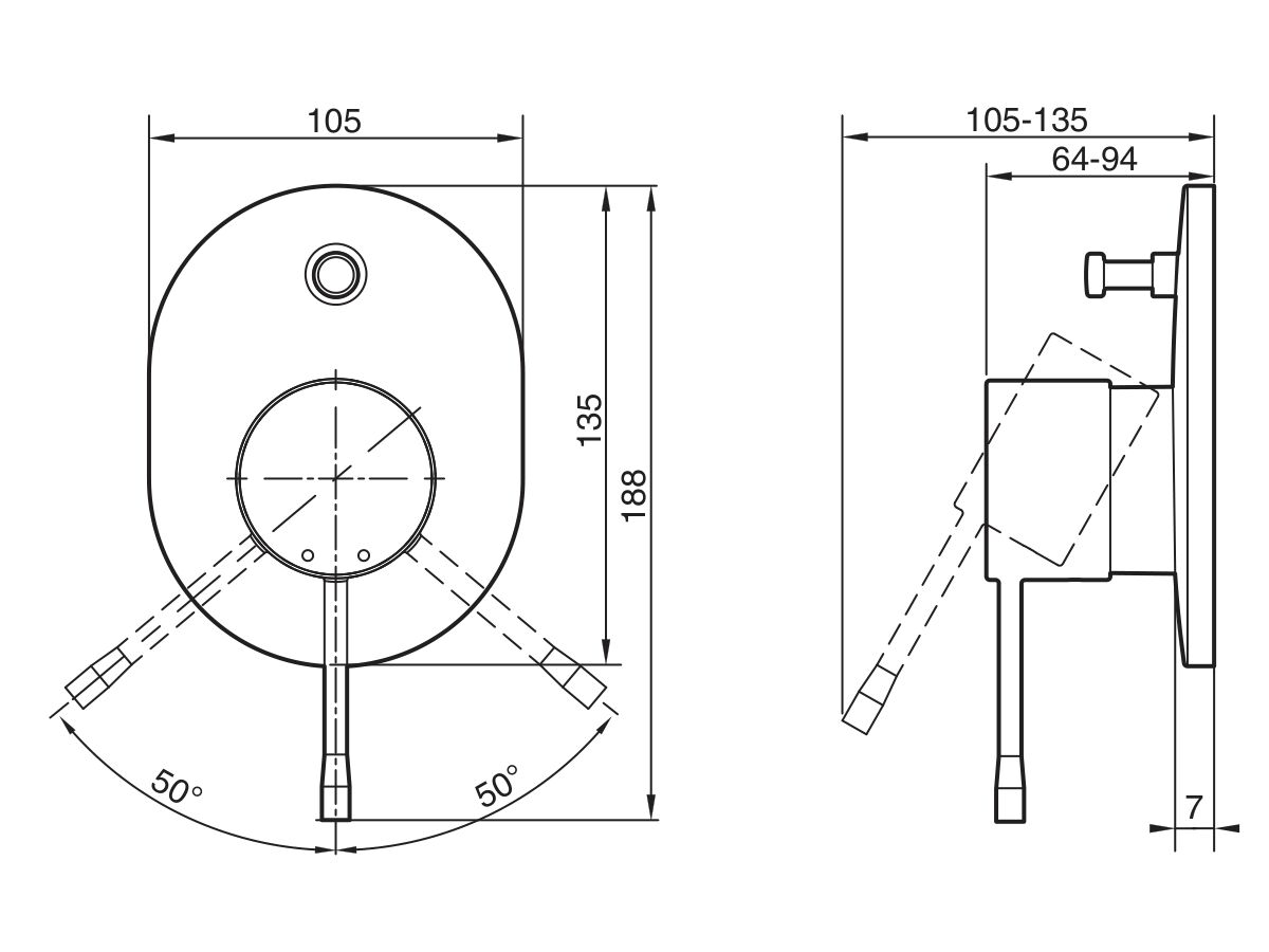 Technical Drawing - GROHE Essence New Shower / Bath Mixer with Diverter Slim Tap (V2)
