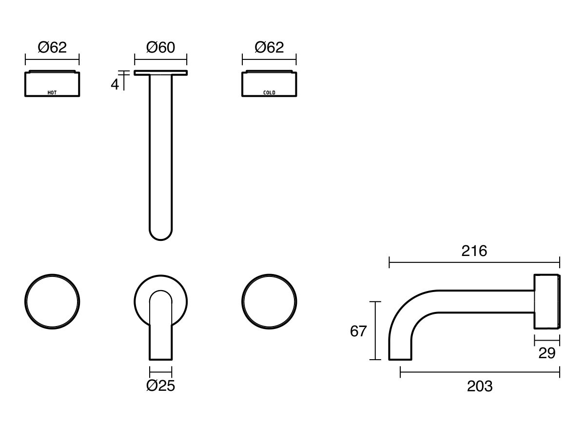 Technical Drawing - Sussex Pure Elemental Bath Set 200mm