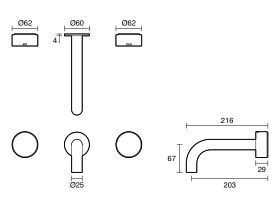 Technical Drawing - Sussex Pure Elemental Bath Set 200mm