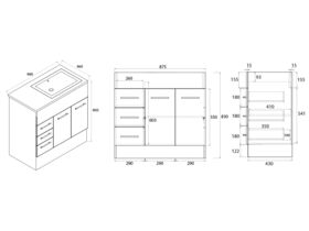 Posh Bristol MK2 Vanity with Kickboard Right Hand Bowl 1 Taphole 900mm