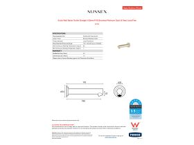 Specification Sheet - Scala Wall Basin Outlet Straight 160mm PVD Brushed Platinum Gold (6 Star) Lead Free