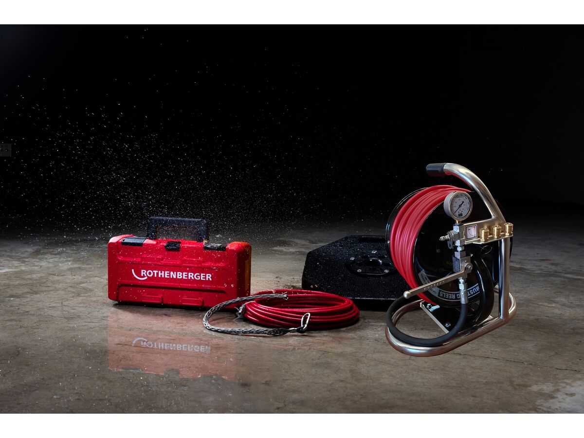 Rothenberger Roblast Jetter Accessories Pack (includes Mini Reel with 1/4" Hose - Whip Hose - Safety Plate - Nozzle Box)