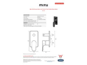 Specification Sheet - Mizu Silk Shower Mixer with Diverter Tap Kit Matte Black (New)