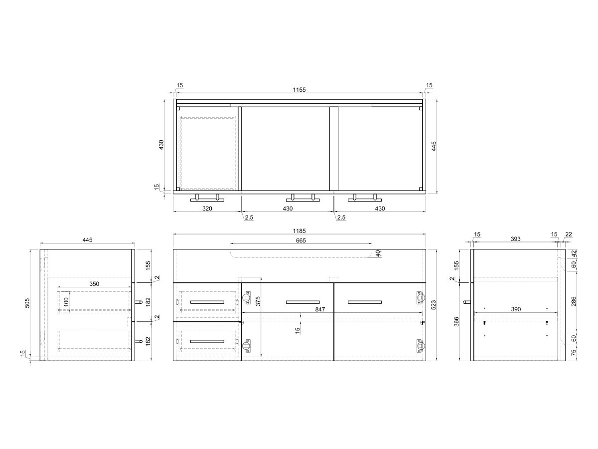 Posh Bristol MK2 1200mm Wall Hung Vanity Unit Centre Bowl Left Hand Drawers