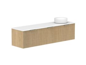 Supporting Image 2- Kado Neue Fluted Square All Drawer 1800mm Wall Hung Vanity with Right Hand Basin 20mm Top Boston Oak