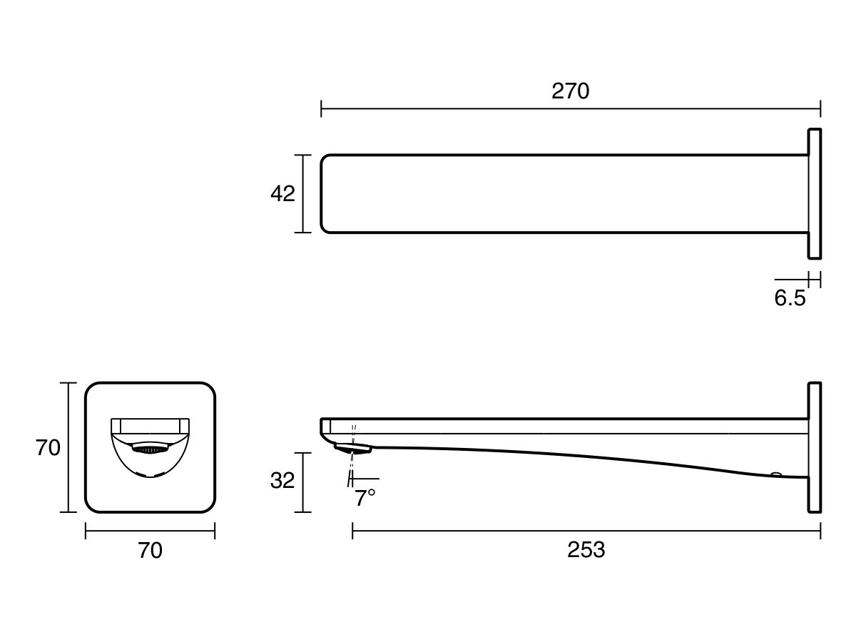 Technical Drawing - Mizu Bloc Basin Bath Outlet 250 (6 Star) Lead Free