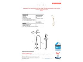 Specification Sheet - Sussex Scala Floor Mounted Bath Mixer Tap Curved Outlet with Hand Shower Trimset LUX PVD Brushed Platinum Gold (3 Star)