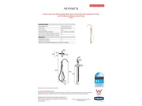 Specification Sheet - Sussex Scala Floor Mounted Bath Mixer Tap Curved Outlet with Handshower Trimset LUX PVD Brushed Platinum Gold (3 Star)