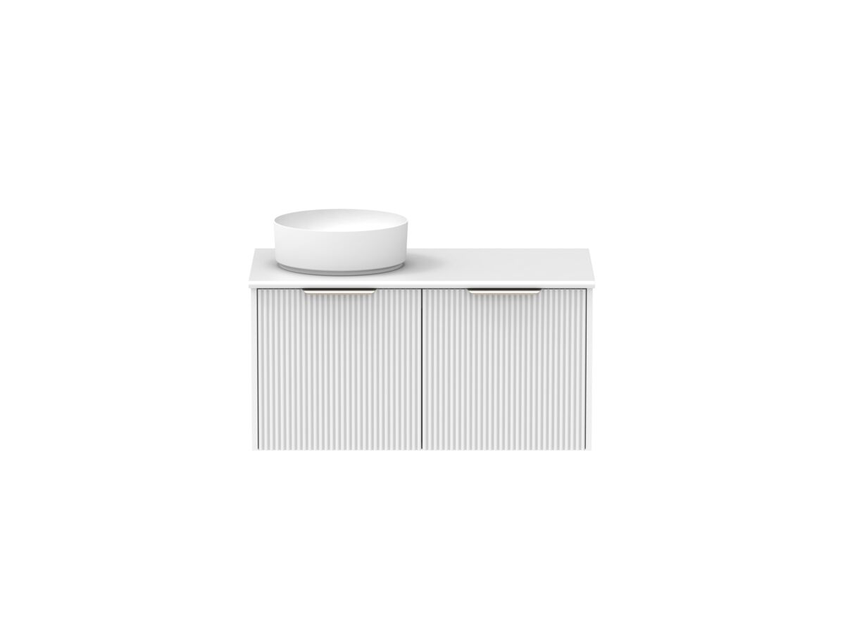 Supporting Image - Kado Neue Fluted Square 900mm Wall Hung Vanity with Left Basin 20mm Top Ultra White