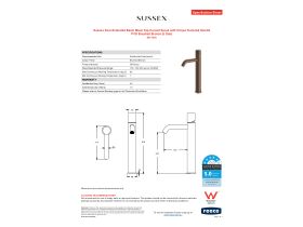 Specification Sheet - Sussex Pure Extended Basin Mixer Tap Curved Spout with Cirque Textured Handle PVD Brushed Bronze (5 Star)