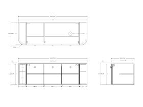 Technical Drawing - Kado Era Double Curve All Door 1500mm Wall Hung Vanity with Right Hand Basin 20mm Top
