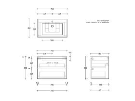Posh Domaine All-Drawer Twin 750mm Wall Hung Vanity Cast Marble Top Centre Basin