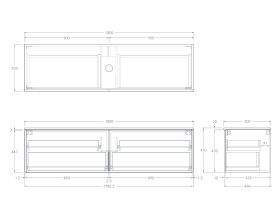 Technical Drawing - Kado Lux Slim All Drawer 1800mm Wall Hung Vanity with Centre Basin 20mm Top