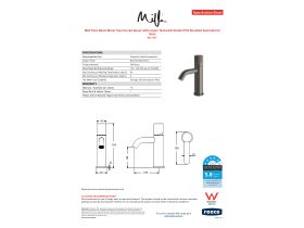Specification Sheet - Milli Pure Basin Mixer Tap Curved Spout with Linear Textured Handle PVD Brushed Gunmetal (5 Star)