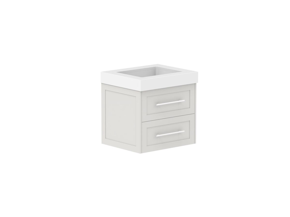Supporting Image - Kado Lux All Drawer 600mm Wall Hung Vanity Centre Basin 90mm - Feather Grey - Angle