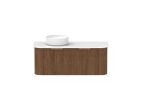 Hero - Kado Neue Fluted Double Curve All Drawer 1200 Wall Hung Vanity with Left Hand Basin 20mm Florentine Walnut