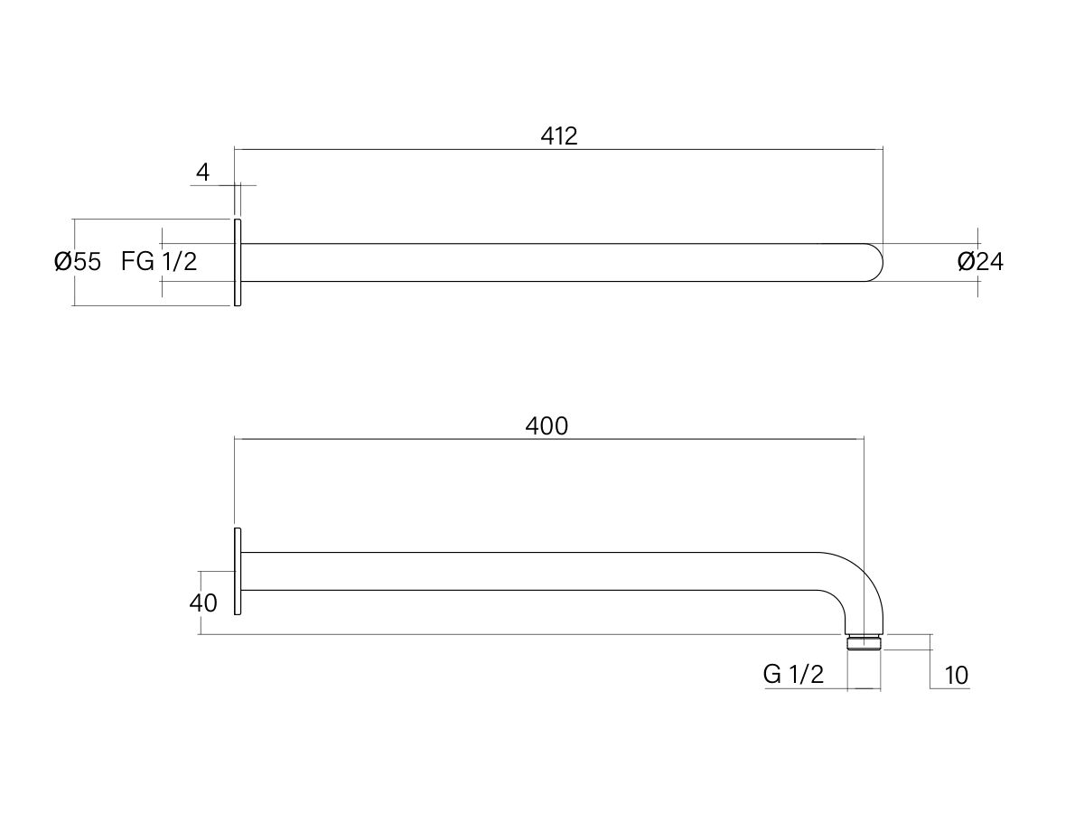 Technical Drawing - Faucet Strommen Vara Wall Straight Shower Arm 400mm