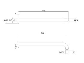 Technical Drawing - Faucet Strommen Vara Wall Straight Shower Arm 400mm