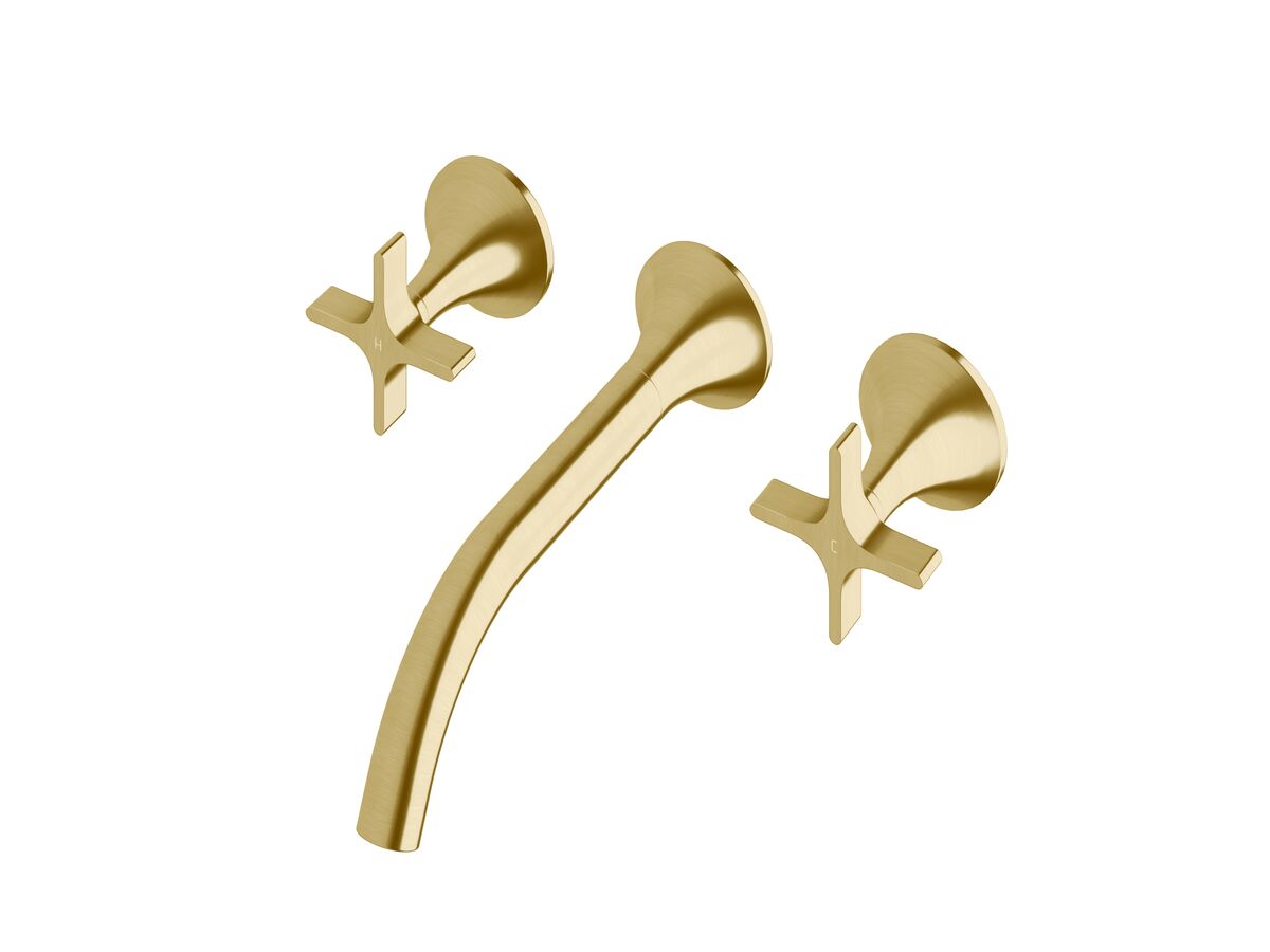 Sussex Oria Cross Wall Basin Set 215mm PVD Brushed Gold (5 Star)