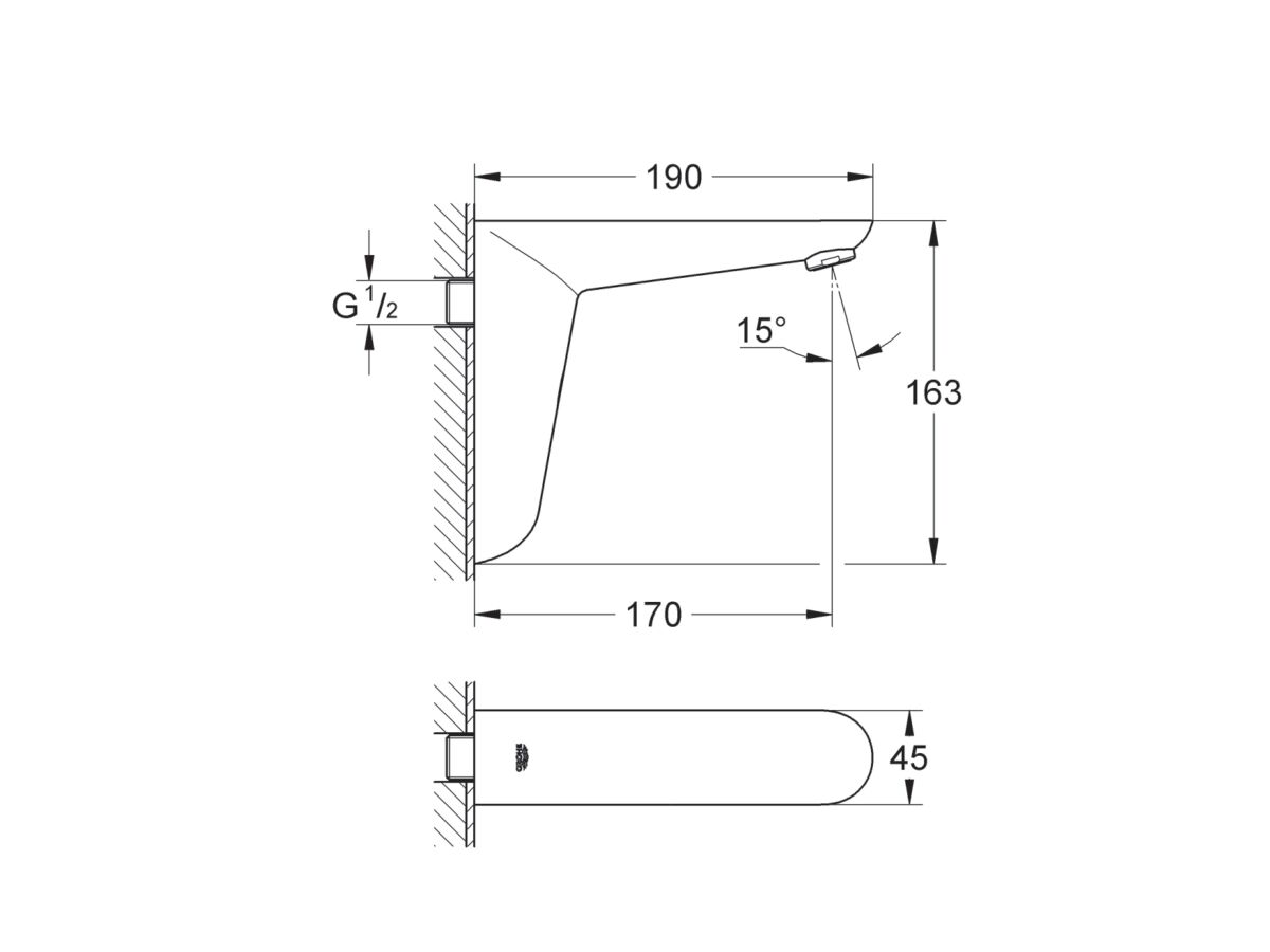 GROHE Euroeco Cosmopolitan E Wall Mount Sensor Tap Chrome