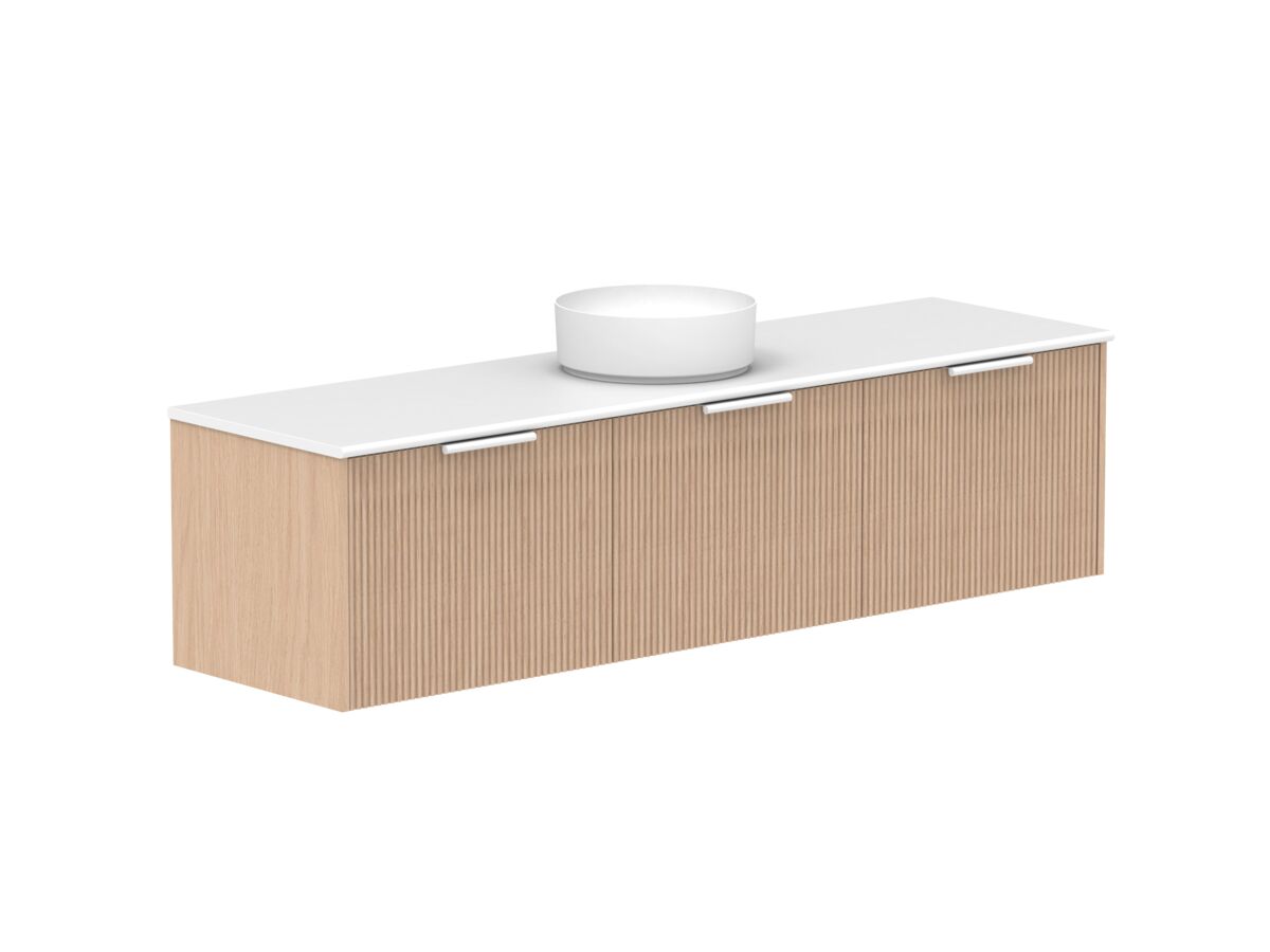 Supporting Image 2- Kado Neue Fluted Square All Drawer 1800mm Wall Hung Vanity with Centre Basin 20mm Top Blonde Oak