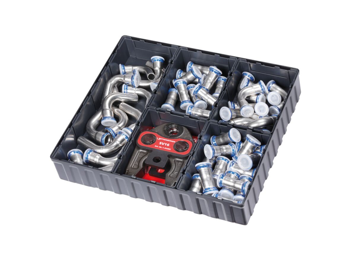 Rothenberger Rocase Fittings Box which includes 12 Roboxs and 2 Rotrays