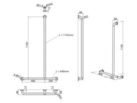 Mobi Grab Rail Invert "T" Right Hand 1100mm x 600mm Satin Stainless Steel