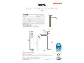 Specification Sheet - Mizu Drift Extended Basin Mixer Curved Spout Brushed Brass (6 Star) Lead Free