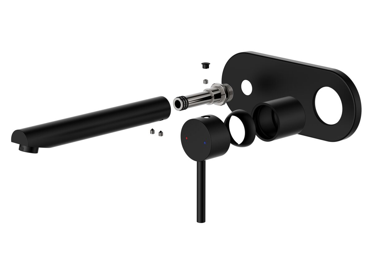 Supporting Image - Posh Bristol Pin Basin / Bath Wall Mixer Tap Set Matte Black (5 Star) Lead Free