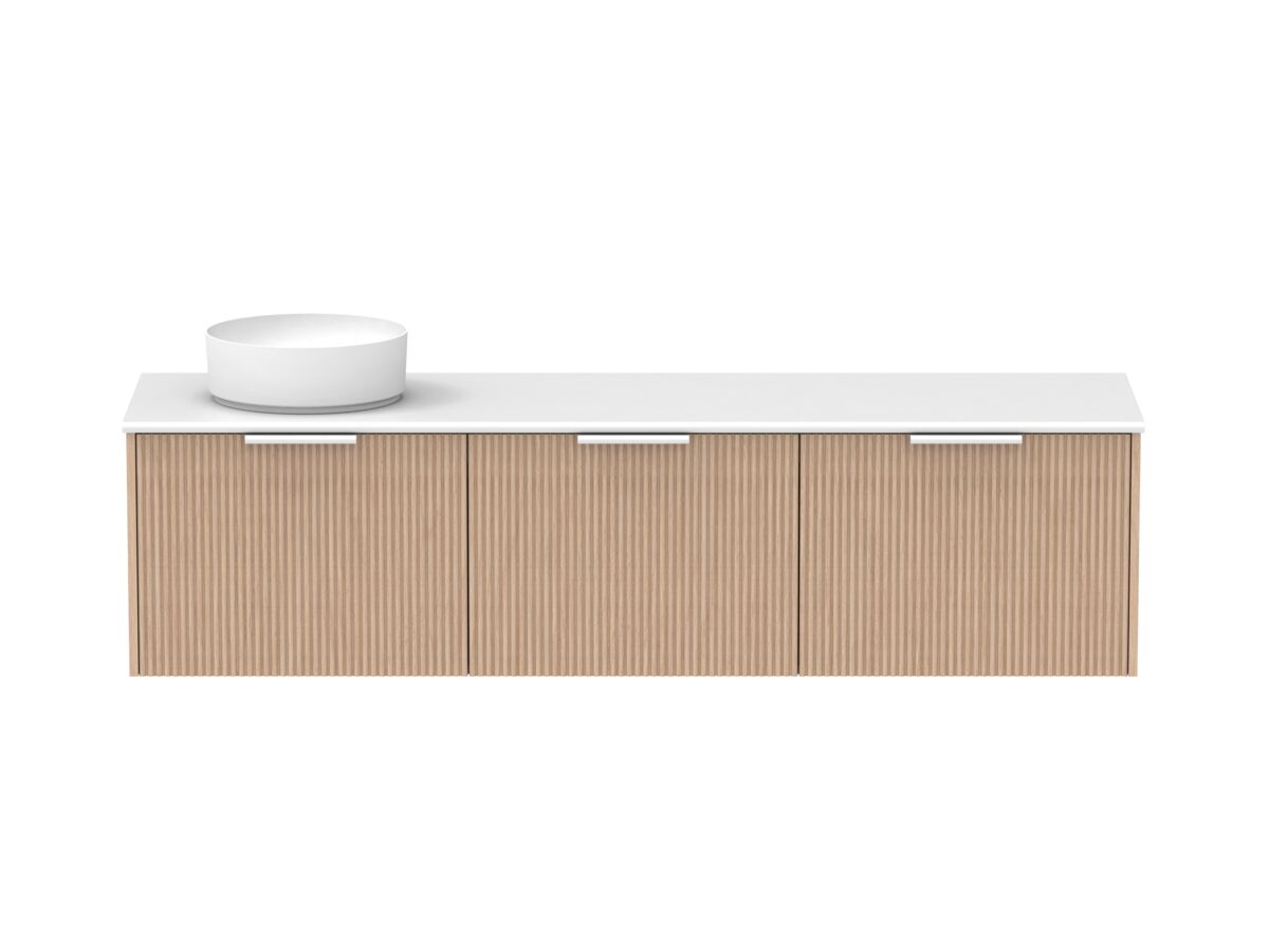 Supporting Image - Kado Neue Fluted Square All Drawer 1800mm Wall Hung Vanity with Left Hand Basin 20mm Top Blonde Oak