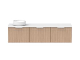 Supporting Image - Kado Neue Fluted Square All Drawer 1800mm Wall Hung Vanity with Left Hand Basin 20mm Top Blonde Oak